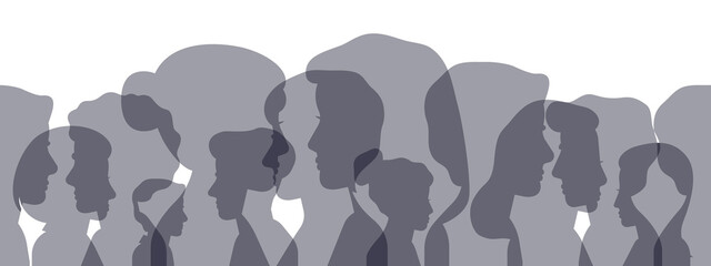 Profile silhouettes. Male and female face heads silhouettes concept banner. People avatar profile portraits vector illustration. Silhouette female and male, profile face user anonymous