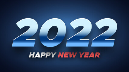 Happy New Year 2022 blue poster. Greeting card design. Vector illustration.