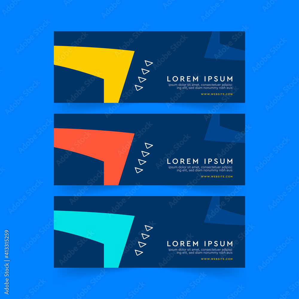 Poster abstract banner design web template, horizontal header web banner. modern geometric blue background 