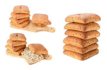 Oatmeal bread with flax seeds is isolated on a white background.Selective focus.