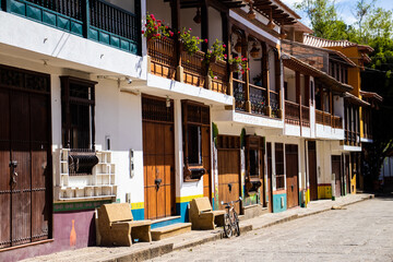 Fototapeta premium Beautiful streets and houses of the small town of Raquira. The city of pots, Colombia