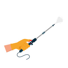 hand with disinfectant sprinkler machine vector illustration design