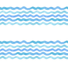 Watercolor wavy lines seamless pattern. Hand drawn. Blue color stripes on isolated on white. Good for fabric, textile, wrapping paper, wallpaper, prints