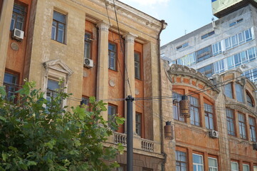 Obraz premium Beautiful red brick buildings in the center of Dnipro city.
