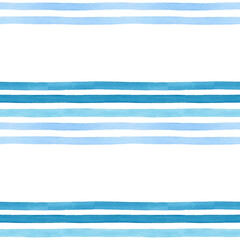 Watercolor lines seamless pattern River. Hand drawn. Blue color stripes on isolated on white. Good for fabric, textile, wrapping paper, wallpaper, prints