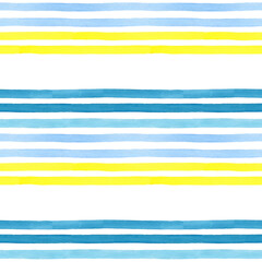 Watercolor lines seamless pattern Island. Hand drawn. Blue, yellow color stripes on isolated on white. Good for fabric, textile, wrapping paper, wallpaper, prints