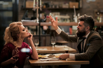 Bad date of couple, dislike and divorce. Anger of woman and man. Break up relations and love....