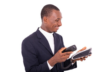 adult businessman looking at a mobile phone.