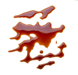 Delicious soy sauce isolated on white background, top view