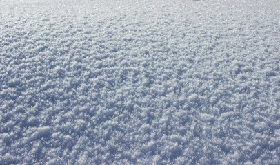 Natural winter background. Crystallized snow. Particular light.