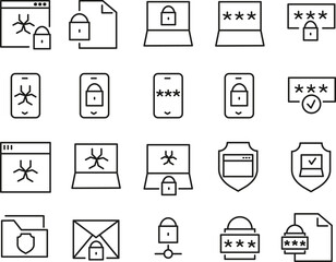 Set Of Data Security Outline Vector Icons Related Protect Personal Information