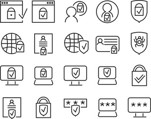 Set Of Data Security Outline Vector Icons Related Protect Personal Information