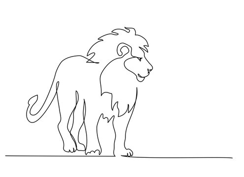 Lion with mane standing. Continuous one line drawing.