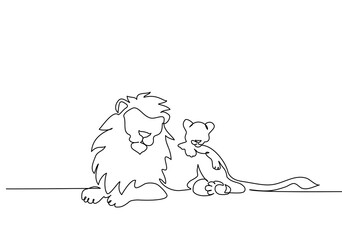 Lion with a mane lying. Continuous one line drawing.