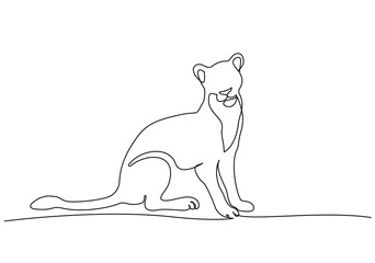 Lioness sitting. Continuous one line drawing art.
