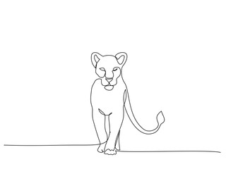 Lioness Standing. Continuous one line drawing art.