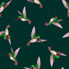 Fototapety  Seamless pattern with hummingbirds. Trendy vector print
