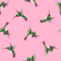 Fotobehang Vlinders Naadloos patroon met kolibries. Trendy vectorafdruk.