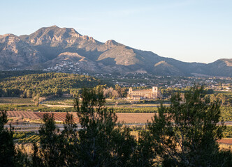 Landscape showing Mount Mondúver and the Monastery of Sant Jeroni de Cotalba, in Valencia (Spain). 