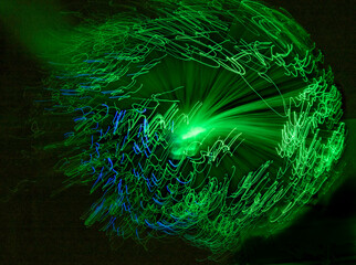 Colorful psychedelic lights and shadows in a dazzling stream of diverse light