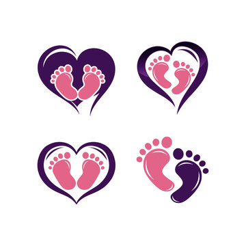 child or baby feet in love symbol - concept vector graphic. The graphic also represents heart icon with toddlers feet representing child care, child help, parenting, support