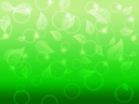 Abstract Greenbackground With Circle, Leaves And Shiny Stars