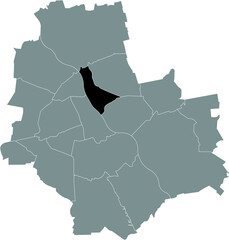Black location map of the Varsovian Praga Północ district inside gray map of Warsaw, Poland - obrazy, fototapety, plakaty