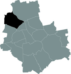 Black location map of the Varsovian Bielany district inside gray map of Warsaw, Poland