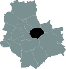 Black location map of the Varsovian Praga Południe district inside gray map of Warsaw, Poland - obrazy, fototapety, plakaty