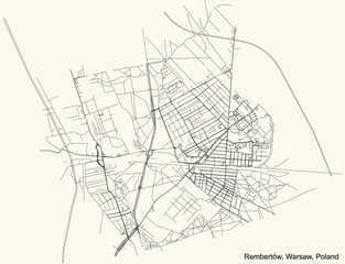Black simple detailed street roads map on vintage beige background of the neighbourhood Rembertów district of Warsaw, Poland - obrazy, fototapety, plakaty