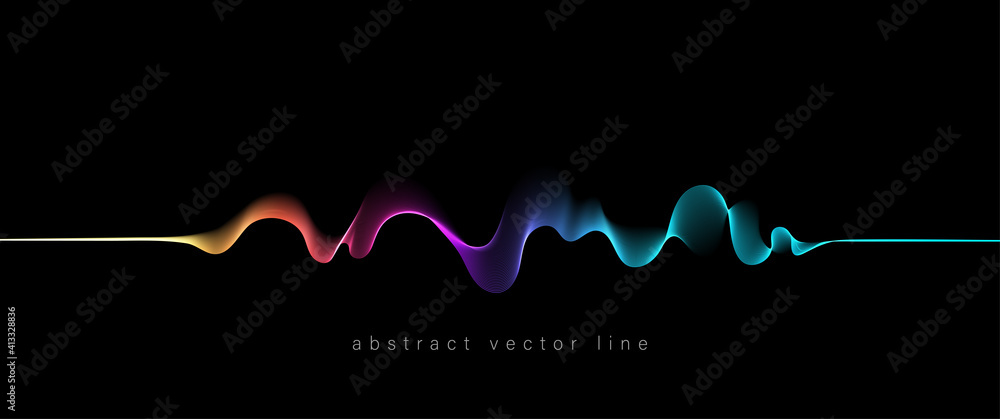 Poster Abstract flowing wavy lines. Colorful dynamic wave. Vector design element for concept of music, party, technology, modern.