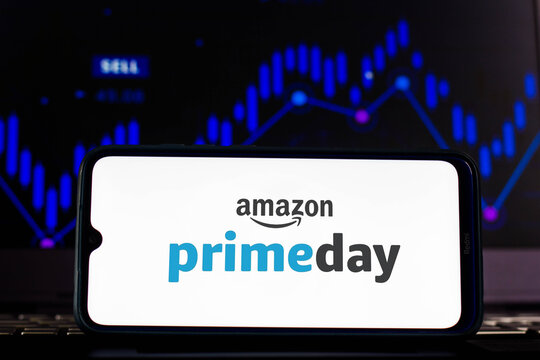 February 12, 2021, Brazil. In this photo illustration the Amazon Prime Day logo seen displayed on a smartphone screen.