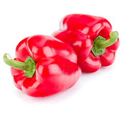 two sweet bell peppers isolated on white background cutout