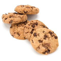 Chocolate chip cookies isolated on white background. Sweet biscuits. Homemade pastry.