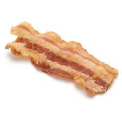 cooked crispy slice of bacon isolated on white background