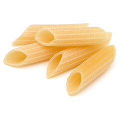 Italian pasta isolated on white background. Pennoni. Penne rigate.