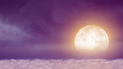 Obraz premium Beautiful realistic flight over cumulus lush clouds in the night moonlight
