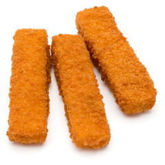 Crispy Fish fingers isolated on white background