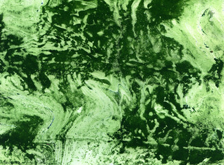 Green Liquid Art Abstract Painting. Textured background from the artist's mixed colors. Marble effect illustration