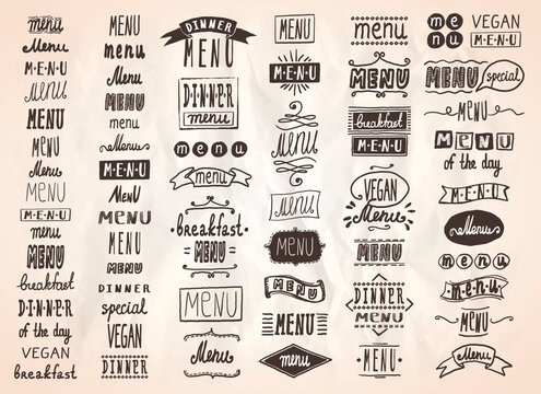 Menu headlines, handwriting lettering set