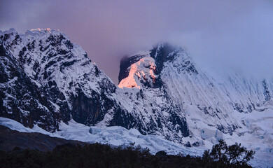 Alpenglow above Alpamayo Basecamp, Cordillera Blanca, Ancash, Peru
