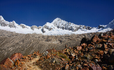 View of the Alpamayo rises above basecamp, Cordillera Blanca, Ancash, Peru