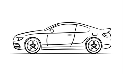 Coupe car line art icon monochrome illustration. A hand drawn line art of a sedan car.