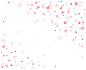 Pink hearts confetti of different sizes on a white background