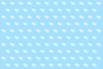 White transparent gradient paired hearts pattern on blue background. Pastel valentines day background