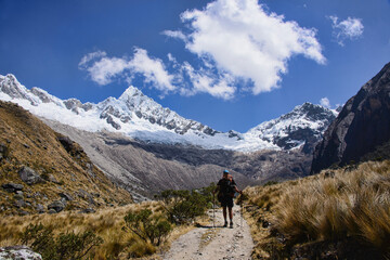 View of the Alpamayo and Quitaraju on the route to Alpamayo Basecamp, Cordillera Blanca, Ancash, Peru