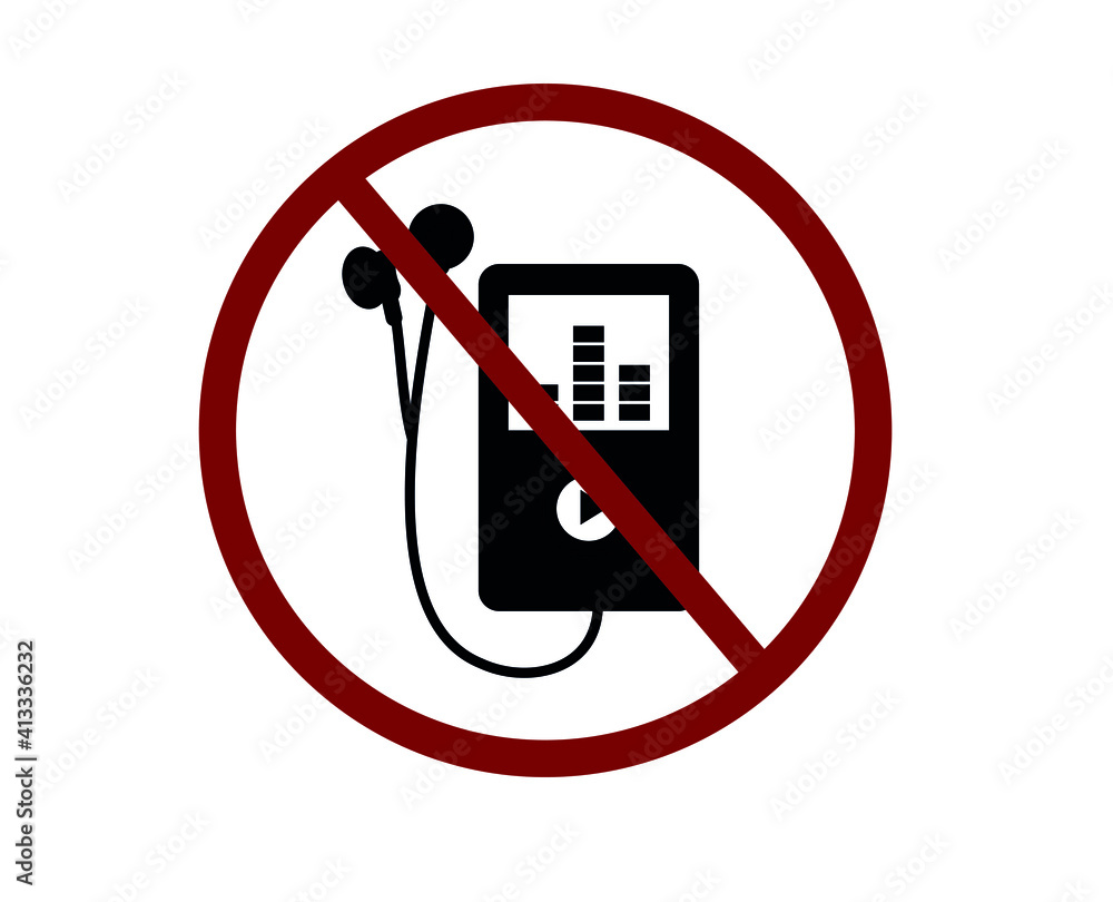 Poster no mp3 player vector icon. editable stroke. symbol in line art style for design, presentation, websi