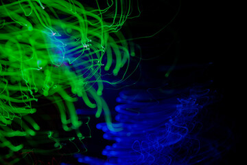 Colorful psychedelic lights and shadows in a dazzling stream of diverse light