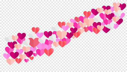 Valentine day heart on the transparent background. Hearts with red, pink and white color