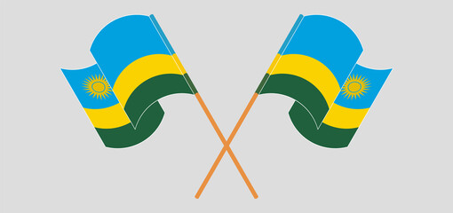 Crossed and waving flags of Rwanda